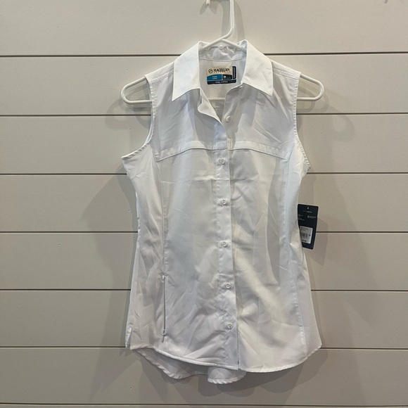 Magellan Outdoors Women's White Button Down Sleeveless Shirt - Picture 1 of 6